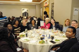 VNS nurses catch up with colleagues over lunch during the daylong event.