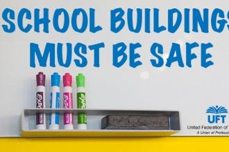 Whiteboard that says school buildings must be safe