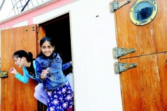 Fifth-graders exit the ship’s forecastle