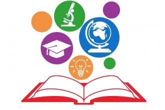 Books with thought bubbles of academic subjects