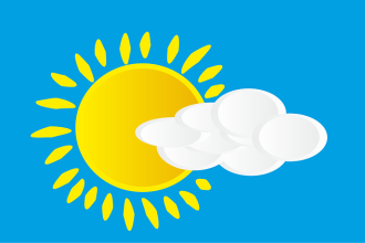 Illustration of summer sun and a cloud on a blue sky