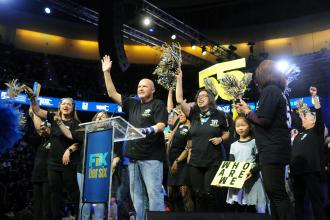 UFT President Michael Mulgrew demands lawmakers Fix Tier 6 before an arena packed with UFT members and unionists from across the state during the UFT Tier 6 Rally in Albany on March 8, 2026. 