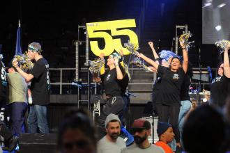 The UFT contingent makes its way on stage at the MVP Arena.