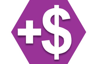 Purple hexagon showing a plus sign and dollar sign