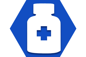 Blue hexagon with prescription drug bottle