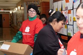  Parent volunteer Bonnie Basabe says the pantry allows families to supplement their food stocks as prices continue to rise.