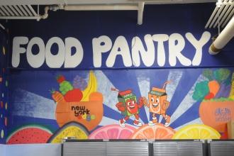 A gaily painted Food Pantry awaits parent volunteers who pack up bags of food for those in need.