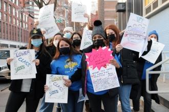 Members from co-located PS 198 and PS 77 in Manhattan join together to demonstrate for lower class sizes.