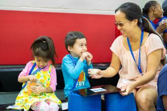 A teacher spends time with her children at a day of mindfulness for educators on September 14, 2024. 