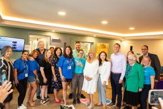 UFT members and staff pose for a group photo at a day of wellness for educators on September 14, 2024. 