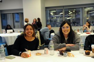 All smiles are school psychologists Phylicia Matthews (left), of PS 93 in Brooklyn, and Ginela Smith, of New Utrecht HS in Brooklyn during Psychologist Appreciation Day held at UFT headquarters on Nov. 8, 2024. 