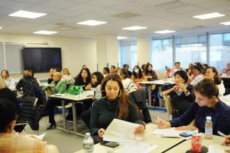 A school nurse in attendance takes part in a workshop at the Federation of Nurses/UFT Professional Issues Conference on Nov. 15, 2024. 