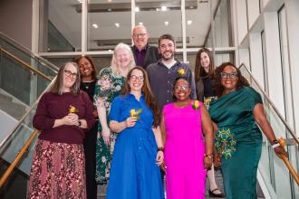 Manhattan honorees take a group photo with UFT representatives and leadership during the 2026 UFT Academic High School Awards. 