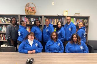 Group of people wearing blue