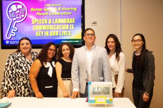 Speech teachers from P231K take a group photo after being awarded at the UFT Speech Improvement Chapter's Better Speech and Hearing Month Celebration.