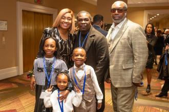 An honoree and her family at the 2025 UFT Career and Technical Education Awards at the Sheraton New York Times Square Hotel on Feb. 26, 2025.