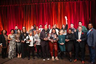 Brooklyn CTE educators show off their awardsat the 2025 UFT Career and Technical Education Awards at the Sheraton New York Times Square Hotel on Feb. 26, 2025.