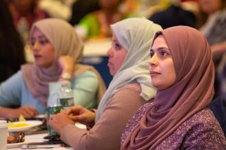 A group of attendees listen during the program at the UFT Muslim Educators Committee Iftar Dinner on March 7, 2025. 