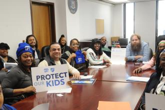 District 5 members gather to discuss issues with an aide to state Sen. Cordell Cleare of Manhattan at Lobby Day in Albany on March 10, 2025. 