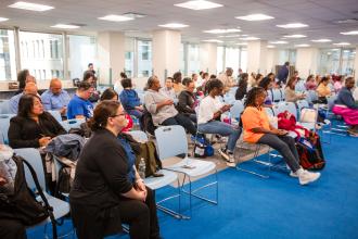 Parents, educators and community members listen intently at the UFT Manhattan Parent Conference on Oct. 25, 2025. 