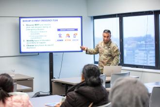 Jeremy Diaz of the New York State Division of Homeland Security and Emergency Services leads a workshop about emergency preparedness.