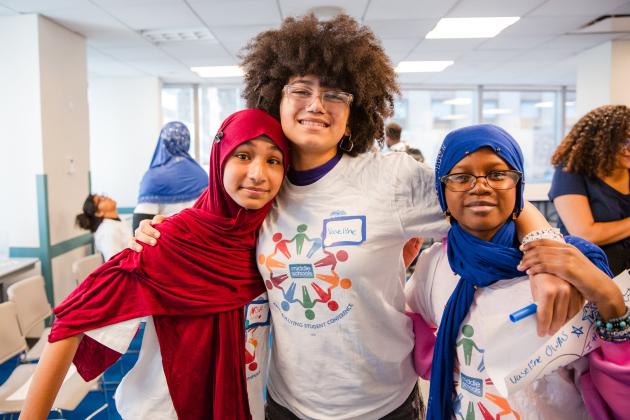 Students pose for a photo at the UFT Middle School Division Anti-Bullying Conference on Oct. 24, 2024.