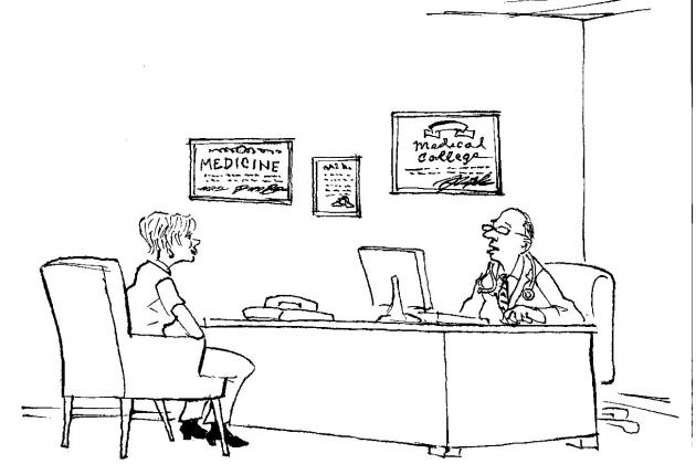 A cartoon of a woman in a doctor's office