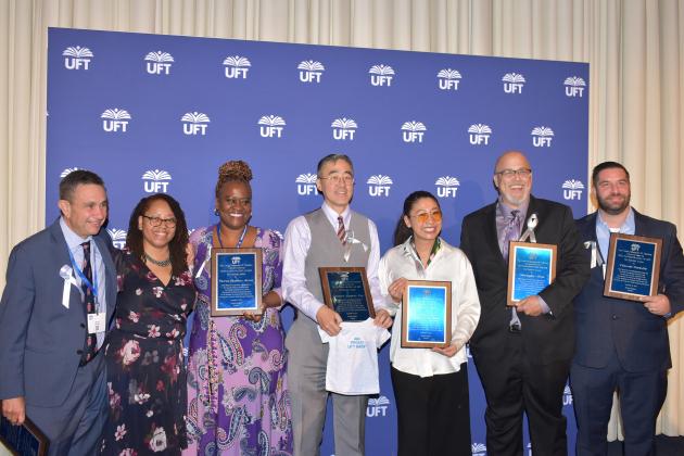 Teacher Union Day Marsh/Raimo award winners take a group photo on Nov. 3, 2024 at the Midtown Hilton