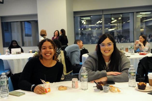 All smiles are school psychologists Phylicia Matthews (left), of PS 93 in Brooklyn, and Ginela Smith, of New Utrecht HS in Brooklyn during Psychologist Appreciation Day held at UFT headquarters on Nov. 8, 2024. 