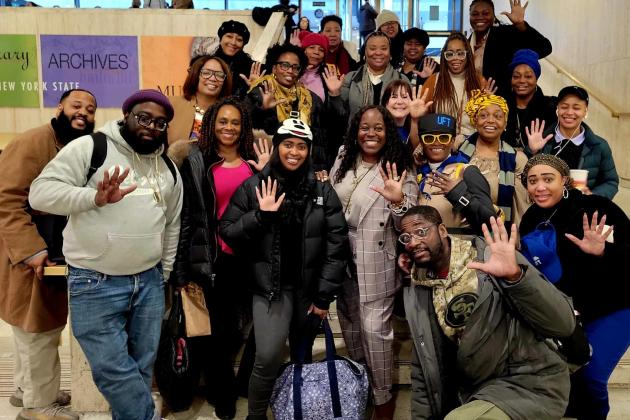 A group of members working in the same district show support for their union in Albany