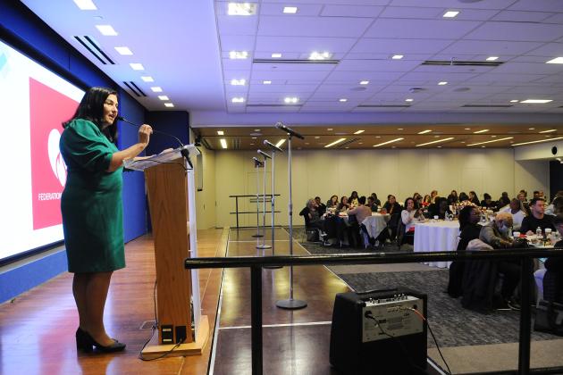 UFT Vice President Anne Goldman, who heads the Federation of Nurses/UFT, speaks to attendees at the UFT Federation of Nurses Professional Issues Conference on Nov. 15, 2024. 