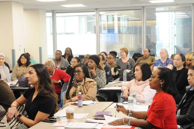 Attendees listen in as a speaker leads a workshop at the Federation of Nurses/UFT Professional Issues Conference on Nov. 15, 2024. 