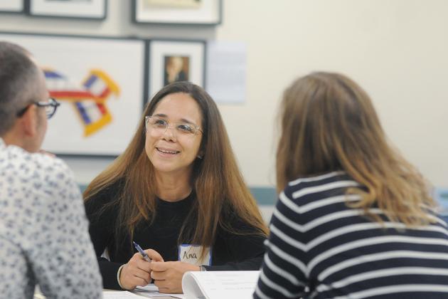 Teacher Ana Rodriguez of Edward R. Murrow HS in Brooklyn speaks during a workshop at NYC Association of Foreign Language Teachers/UFT annual fall conference at union headquarters