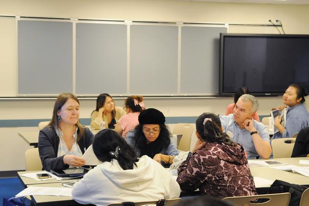 Attendees are hard at work during a workshop at the NYC Association of Foreign Language Teachers/UFT annual fall conference at union headquarters.  