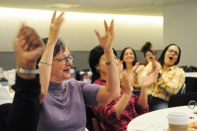 School Psychologists in attendance at UFT headquarters cheer to kicking off the 2024 Psychologist Appreciation Day on Nov. 8, 2024. 