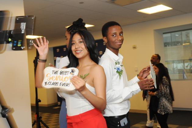 Two students show take a photo at the 2024 UFT Albert Shanker Scholarship Awards.