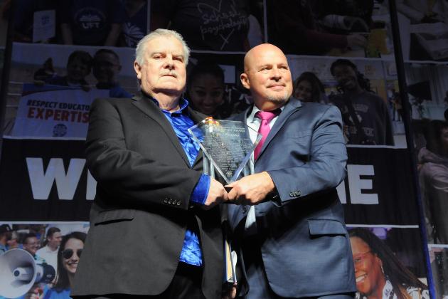 UFT President Michael Mulgrew with former Charles Cogen Award winner Tom Murphy at 2024 Teacher Union Day on November 3, 2024 at the Midtown Hilton