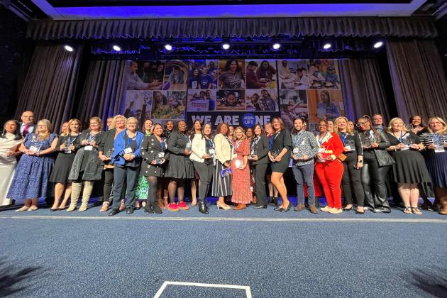 Forty-five elementary school chapter leaders receive Ely Trachtenberg Awards at the UFT's Teacher Union Day event at the Midtown Hilton on Nov. 3, 2024. .