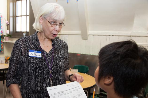 Mature women talks to student