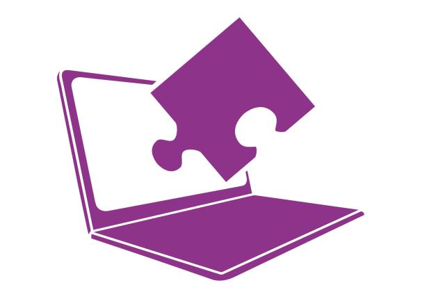 Purple laptop with puzzle piece