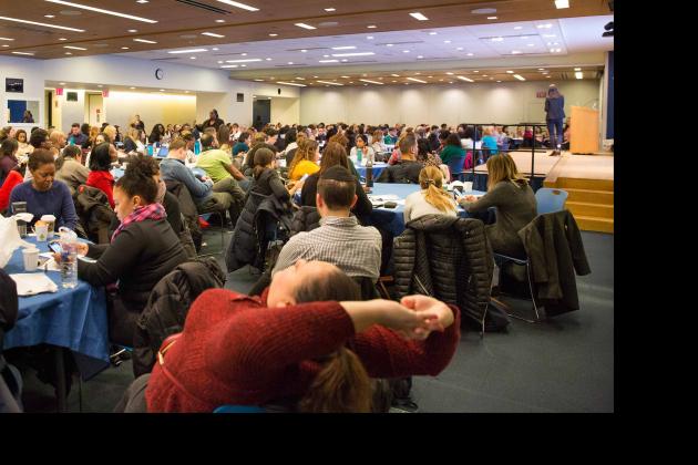 The room is packed
