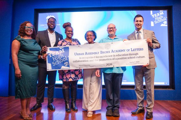 Members from Urban Assembly Bronx Academy of Letters are positively beaming as they win a Team High School Award.