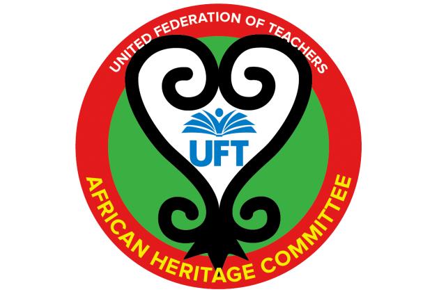 Logo with a red and green circle; text says United Federation of Teachers African Heritage Committee