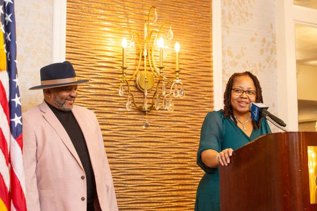 UFT Political Director Vanecia Wilson appears onstage at the UFT African Heritage Committee Awards Dinner to accept, on behalf of City Council Member Rita Joseph, the UFT African Heritage Committee’s Frederick Douglass Award for Civil & Human Rights.