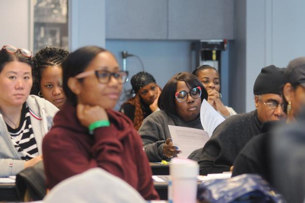 Participants listen intently during a workshop at the UFT Brooklyn Parent Conference on Oct. 25, 2025