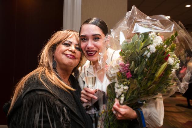 A woman and her mother pose for a photo at the 2025 UFT Career and Technical Education Awards at the Sheraton New York Times Square Hotel on Feb. 26, 2025.