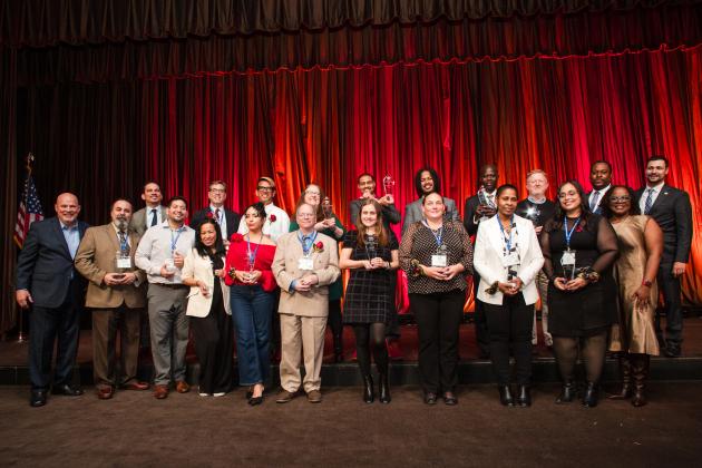 Bronx CTE award winners take a group photo with UFT representatives at the 2025 UFT Career and Technical Education Awards at the Sheraton New York Times Square Hotel on Feb. 26, 2025.