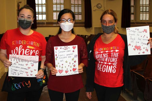 Members at PS 186 in Bensonhurst, Brooklyn, wear red for smaller class sizes.