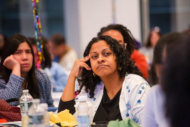 A woman listens intently during the keynote address at the UFT Early Childhood Conference on April 5, 2025. 