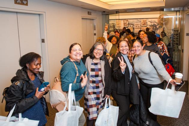 Attendees pose for a picture before heading to a workshop at the UFT Early Childhood Conference on April 5, 2025. 